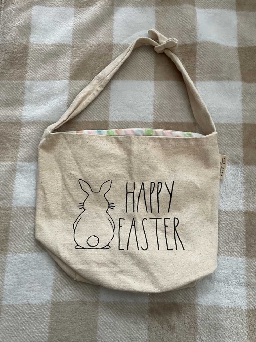 Happy Easter Bunny Canvas Tote Bag - Neutral 10x13x7.5 Easter Bag